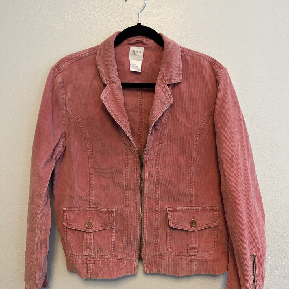 womens size 14 blazer Garnet Hill Pink Jean Jacket Corduroy Cotton Spring top